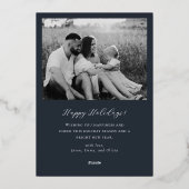 Classic Dark Navy en Gold Lijst Familiefoto Folie Feestdagenkaart (Achterkant)