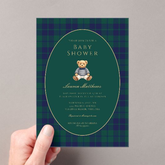 Classic Dark Plaid Baby Shower Acrylic Invitation (In situ (ordinateur de poche))