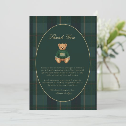 Classic Dark Plaid Lauren Inspired Baby Shower Bedankkaart (Staand voorkant)