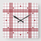Classic Dark Red Farmhouse Plaid Pattern On White Vierkante Klok (Voorkant)