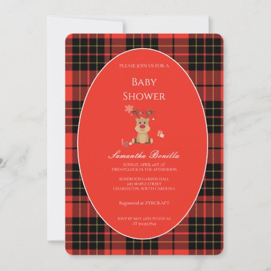 Classic Dark Red Plaid Baby Shower Invitation Kaart (Voorkant)