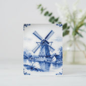 Classic Delft Blue Windmill Canal Scene Briefkaart (Staand voorkant)