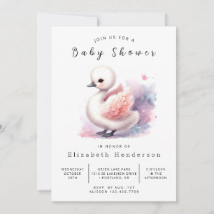Classic Digital Swan Baby shower Kaart