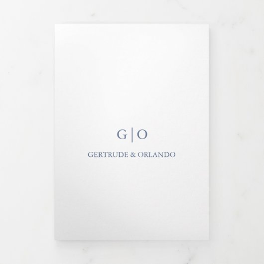 Classic Dusty Blue Elegant Wedding Drieluik Uitnodiging (Cover)