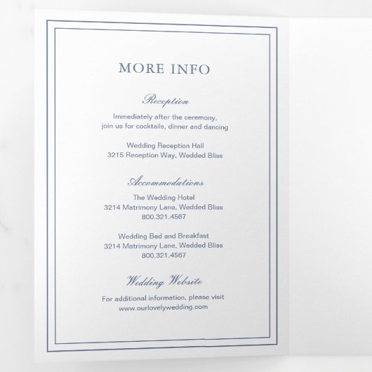 Classic Dusty Blue Elegant Wedding Drieluik Uitnodiging (Binnenzijde eerst)