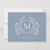 Classic Dusty Blue Floral Crest Monogram Notitiekaartje (Voorkant)