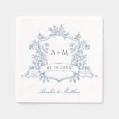 Classic Dusty Blue Floral Crest Monograms Wedding Servet (Voorkant)