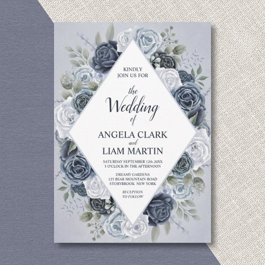 Classic Dusty Blue Floral Kaart