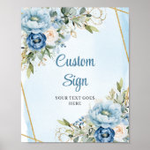 Classic Dusty Blue Greenery Gold Frame Wedding  Poster (Voorkant)