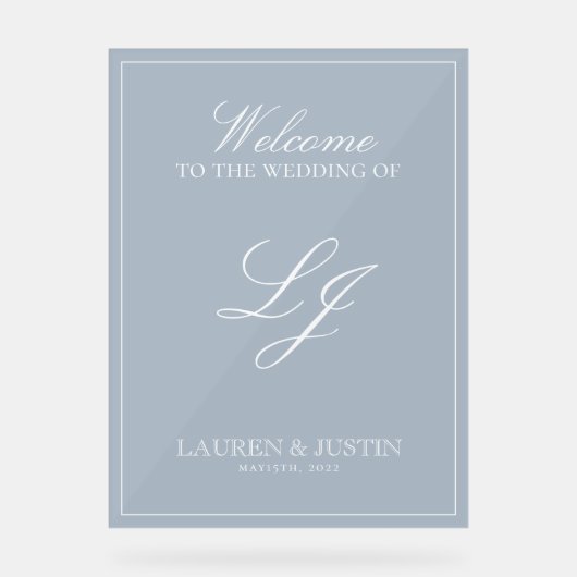 Classic Dusty Blue Moderne Monogramme Bienvenue (Recto)