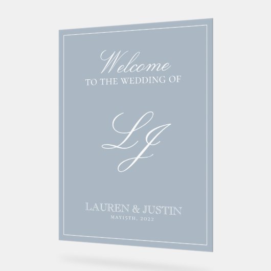 Classic Dusty Blue Moderne Monogramme Bienvenue (Angle)