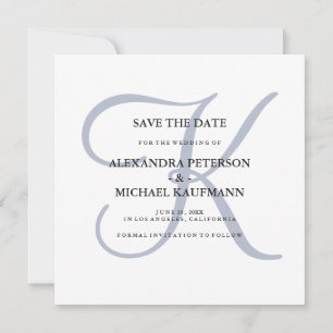 Classic Dusty Blue Monogram Save The Date