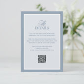 Classic Dusty Blue | QR Code Wedding Guest Details Informatiekaartje (Staand voorkant)