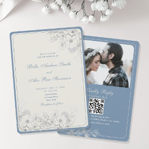 Classic Dusty Blue Wedding Invitation Kaart