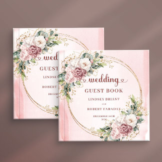 Classic Dusty Pink Flowers Greenery Guest Book  Gastenboek