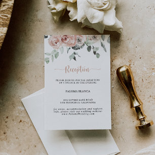 Classic Dusty Pink Rose Floral Wedding Reception Informatiekaartje