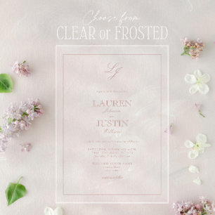 Classic Dusty Roos Calligraphy Monogram Weddenscha Acryl Uitnodigingen