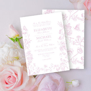 Classic Dusty Roos Chinoiserie Floral Wedding Kaart