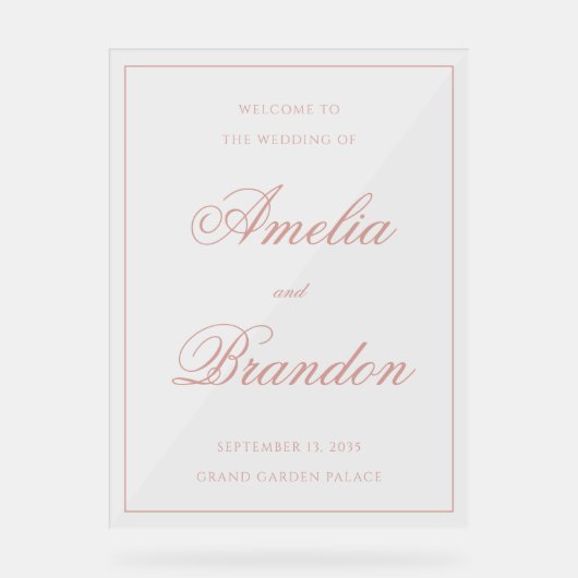 Classic Dusty Rose Border Script Wedding Welcome (Recto)