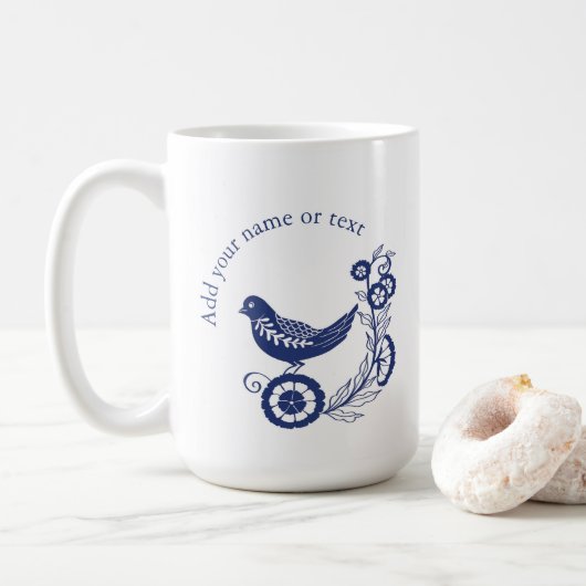 Classic Dutch Blue Delft Tile Bird Design Koffiemok (Met donut)