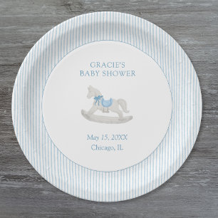 Classic Eenvoudig Blauw Rocking Horse Boy Baby sho Papieren Bordje