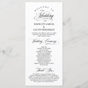 Classic Elegance Black Script, Wedding Ceremony Programma