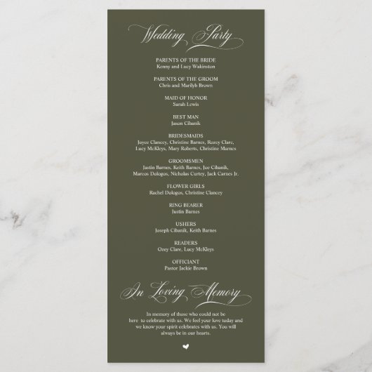 Classic Elegance Black Script, Wedding Ceremony Programma (Achterkant)