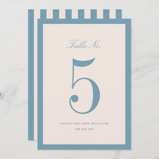 Classic Elegance Blue Mariage Carte Numéro de tabl (Devant / Derrière)