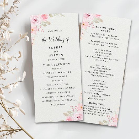 Classic Elegance: Blush Rose Wedding Programma