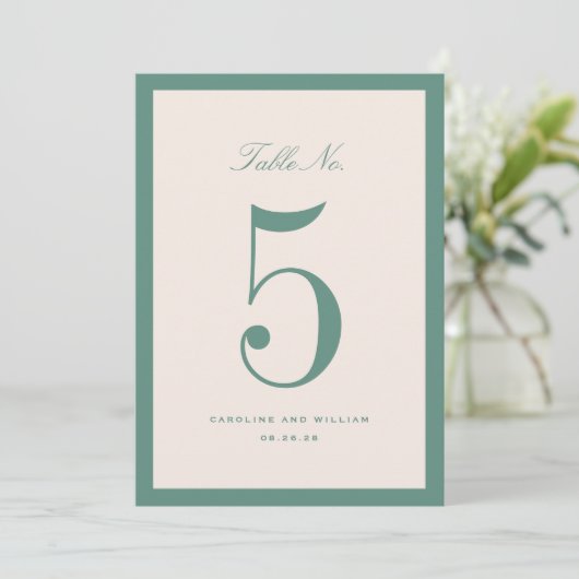 Classic Elegance Green Mariage Carte Numéro de tab (Debout devant)