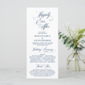 Classic Elegance Navy Blue Script Wedding Ceremony Programma (Staand voorkant)