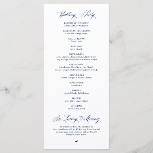 Classic Elegance Navy Blue, Wedding Ceremony Progr Programma (Achterkant)