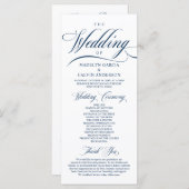 Classic Elegance Navy Blue, Wedding Ceremony Progr Programma (Voorkant / Achterkant)