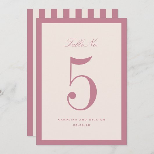 Classic Elegance Roze Trouwtafel Nummer Kaart (Voorkant / Achterkant)