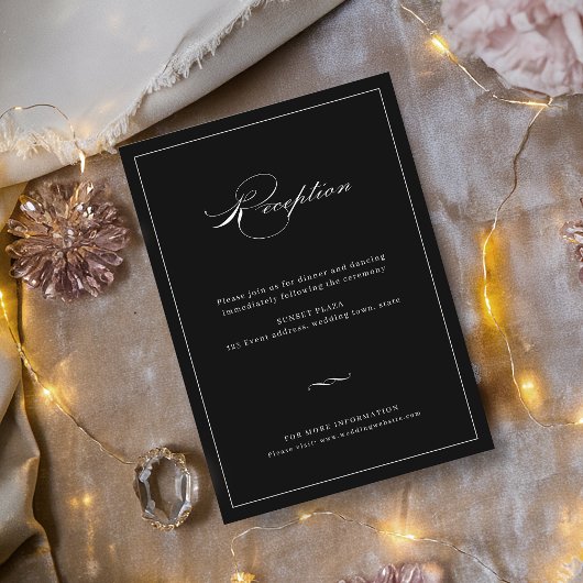 Classic Elegance Script Black Weduwen Reception Informatiekaartje