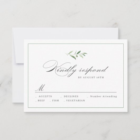 Classic Elegance Script Greenery bruiloft RSVP (Voorkant)