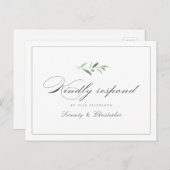 Classic Elegance Script Greenery bruiloft RSVP Inv Uitnodiging Briefkaart (Voorkant / Achterkant)