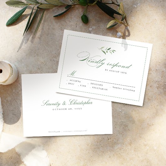Classic Elegance Script Greenery bruiloft RSVP Kaartje