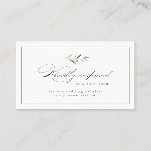 Classic Elegance Script Greenery bruiloft RSVP Plaatskaartje (Voorkant)
