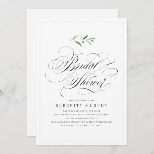 Classic Elegance Script Greenery Vrijgezellenfeest Kaart (Voorkant / Achterkant)