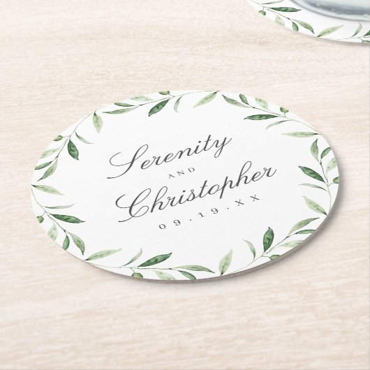 Classic Elegance Script Greenery Wedding Ronde Kartonnen Onderzetter (Gebogen)