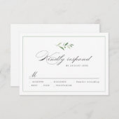 Classic Elegance Script Mariage vert RSVP (Devant / Derrière)