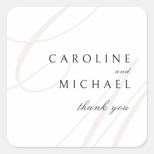 Classic Elegance Script monogram bruiloft gunsten Vierkante Sticker (Voorkant)