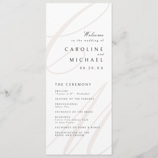 Classic Elegance Script Monogram Weddenschap Progr Menu (Voorkant)