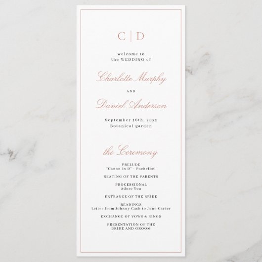 Classic Elegance Script Monogram Weddenschap Progr Menu (Voorkant)
