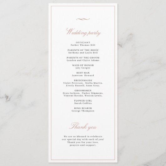 Classic Elegance Script Monogram Weddenschap Progr Menu (Achterkant)