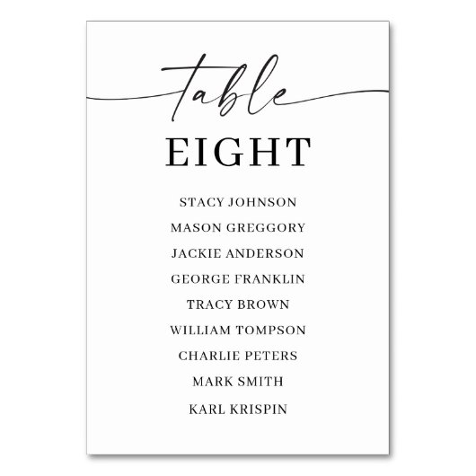 Classic Elegance Table Numbers Seating Chart Kaart (Voorkant)