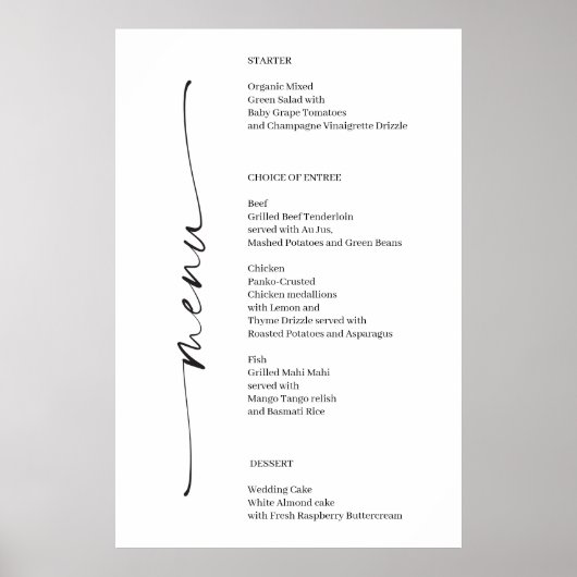 Classic Elegance Wedding Menu Poster (Voorkant)