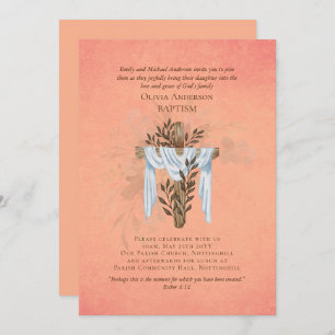 Classic Elegant BAPTISM Invitation Coral