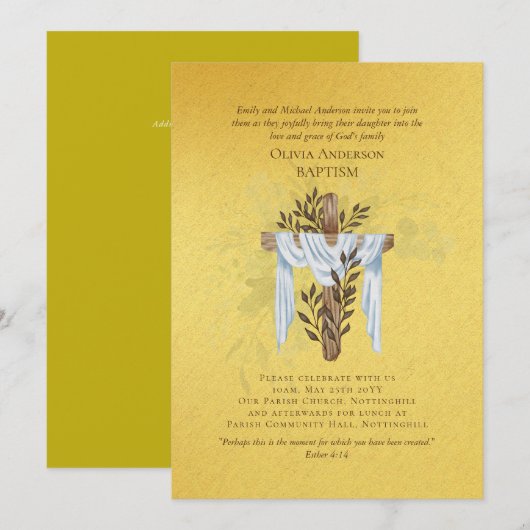 Classic Elegant BAPTISM Invitation Gold (Devant / Derrière)